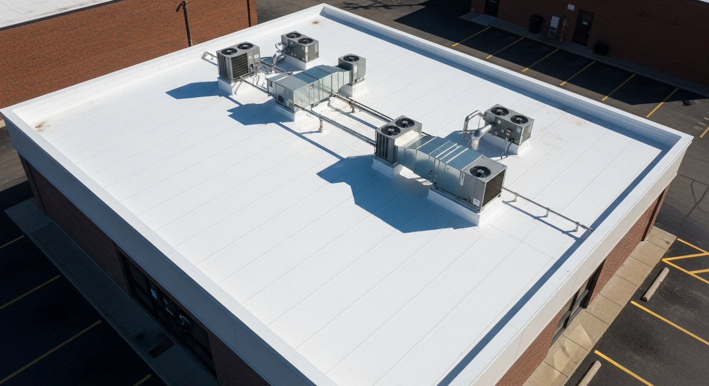 White membrane commercial flat roof in Windsor