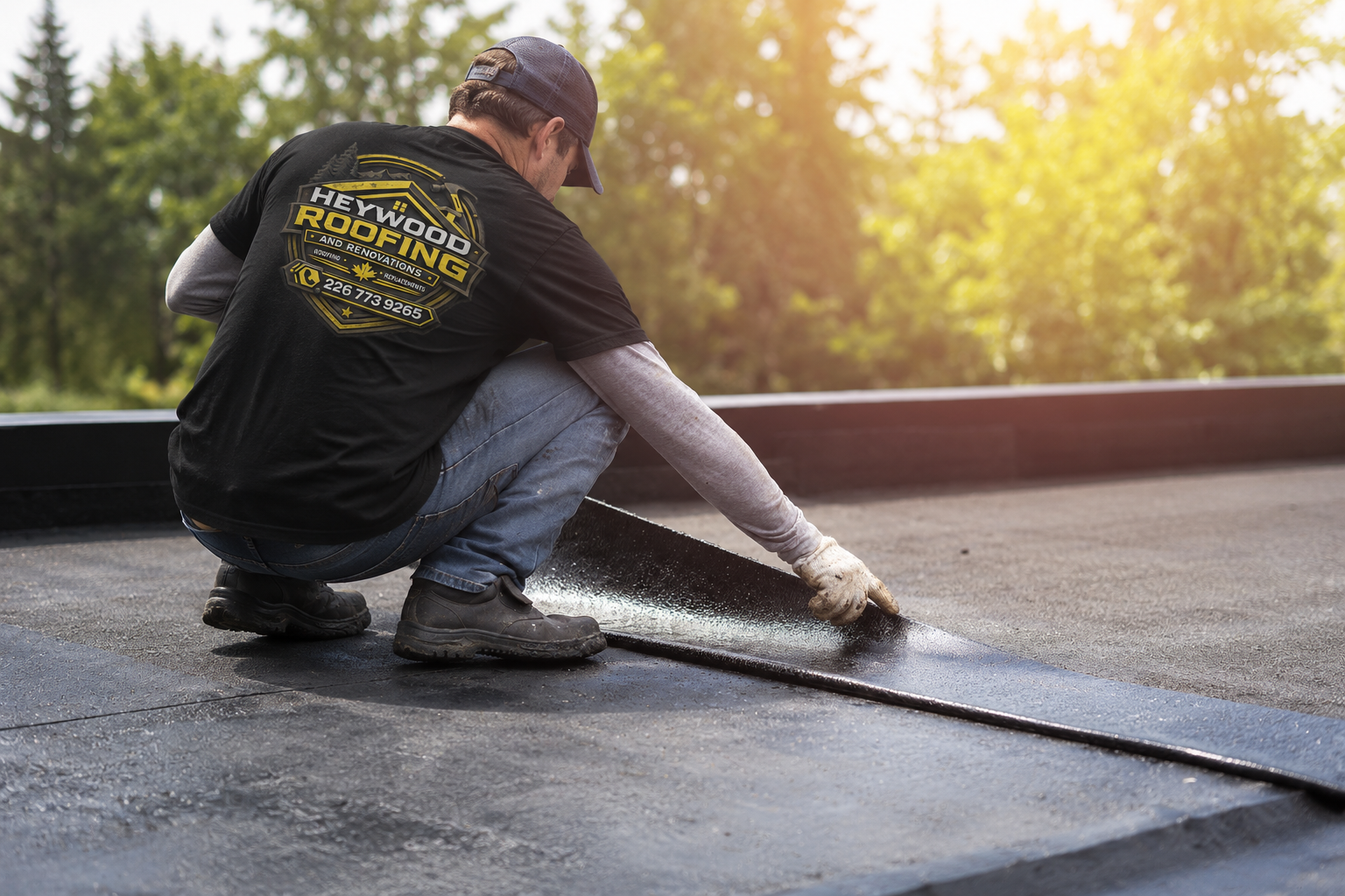 Heywood Roofing technician sealing a flat roof seam