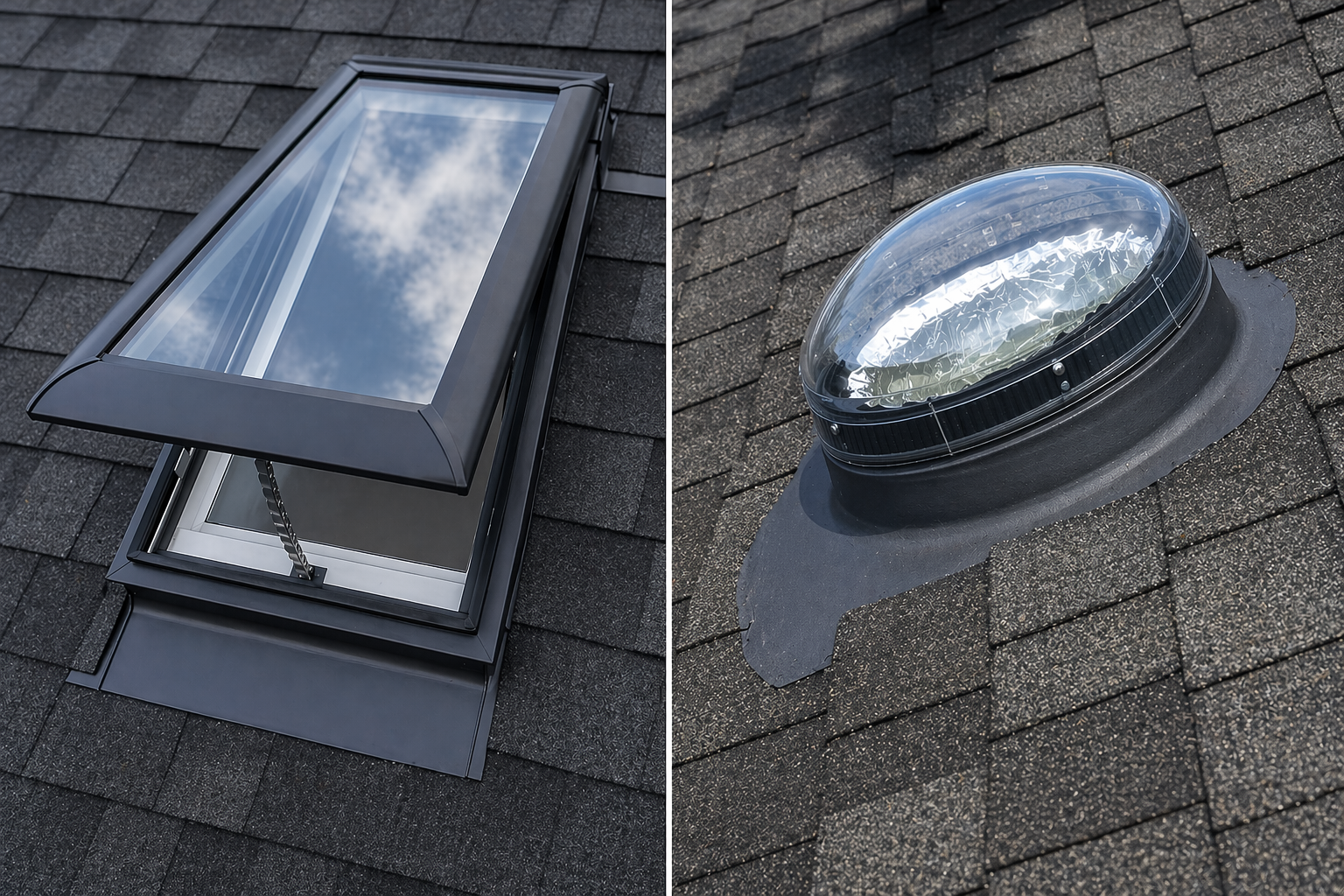 VELUX skylight installed on a shingle roof